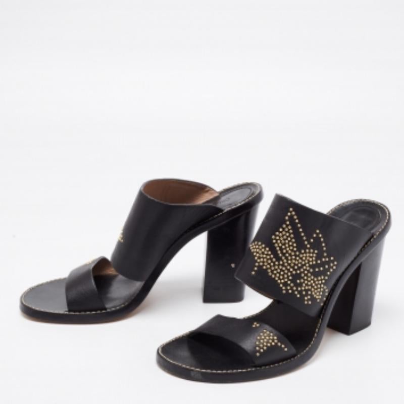 Women's Chloe Black/Gold Studded Leather Slide Sandals Size 41 For Sale