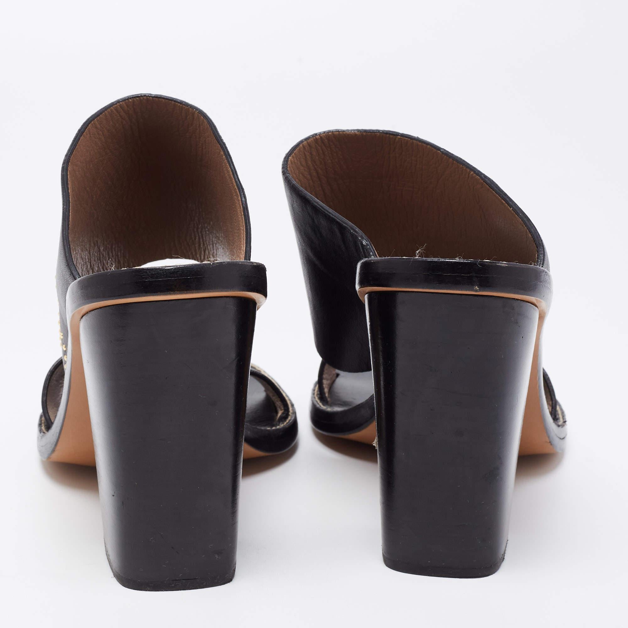 Chloe Black/Gold Studded Leather Slide Sandals Size 41 1