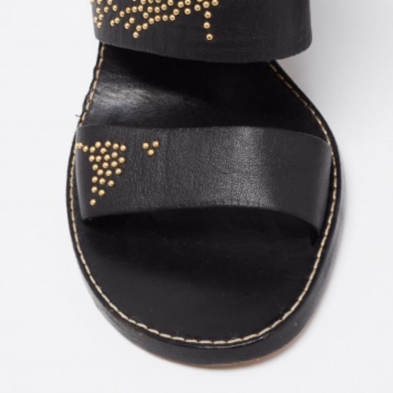 Chloe Black/Gold Studded Leather Slide Sandals Size 41 For Sale 1