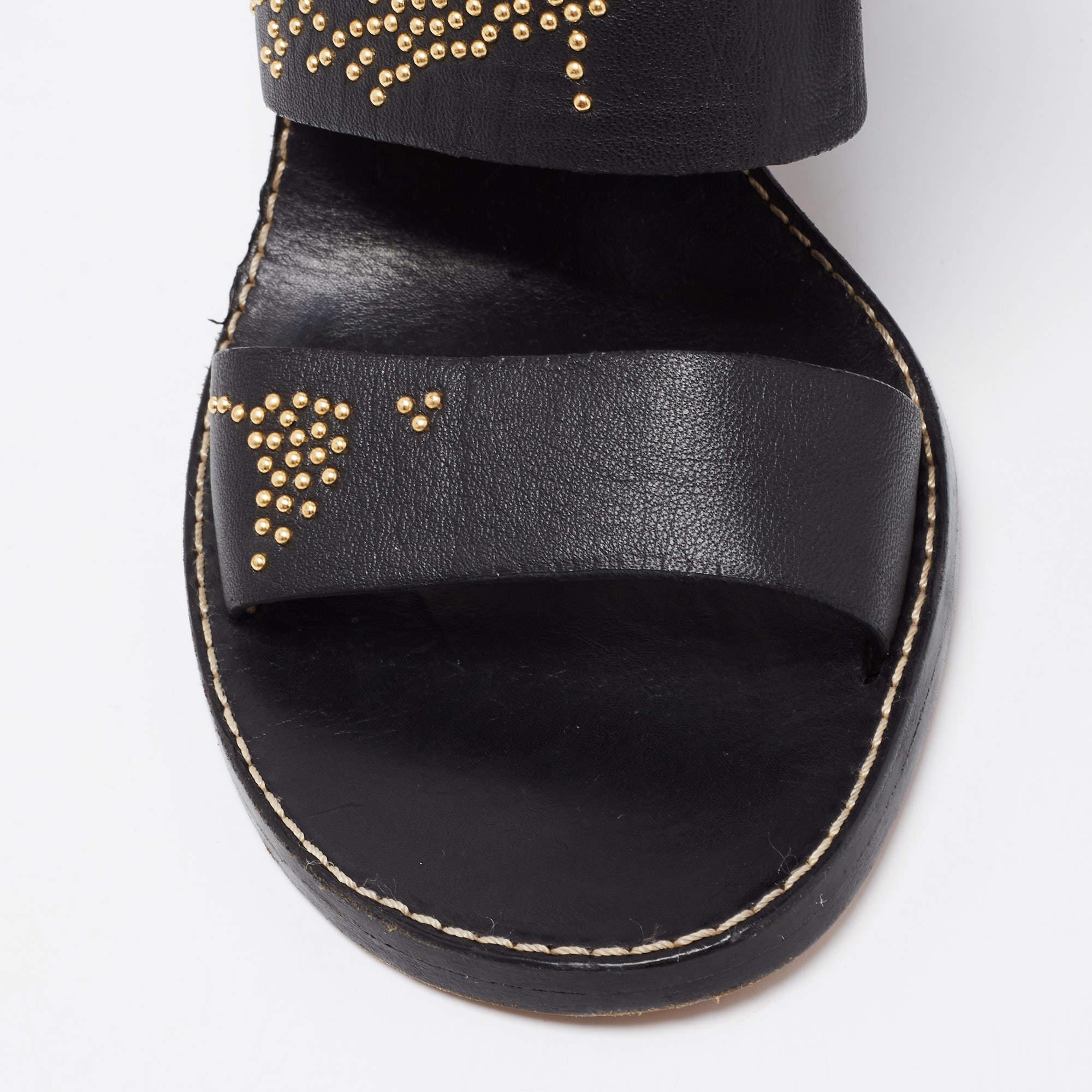 Chloe Black/Gold Studded Leather Slide Sandals Size 41 3