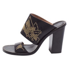 Chloe Black/Gold Studded Leather Slide Sandals Size 41