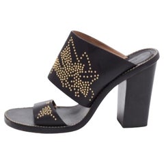 Chloe Black/Gold Studded Leather Slide Sandals Size 41