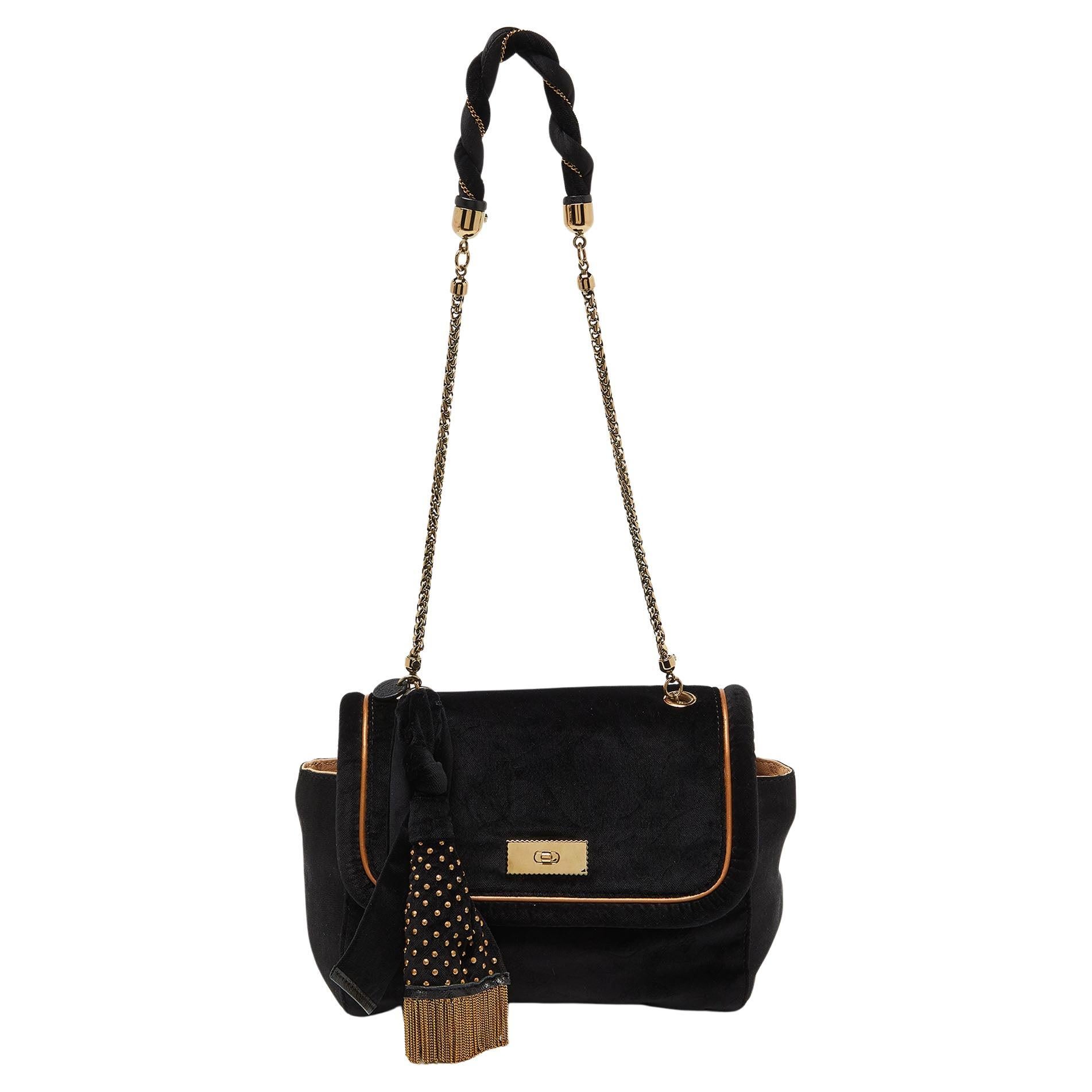 Chloe Black/Gold Velvet Metal Detail Flap Bag For Sale