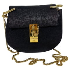 Chloe Black Grained Leather Drew Crossbody Bag