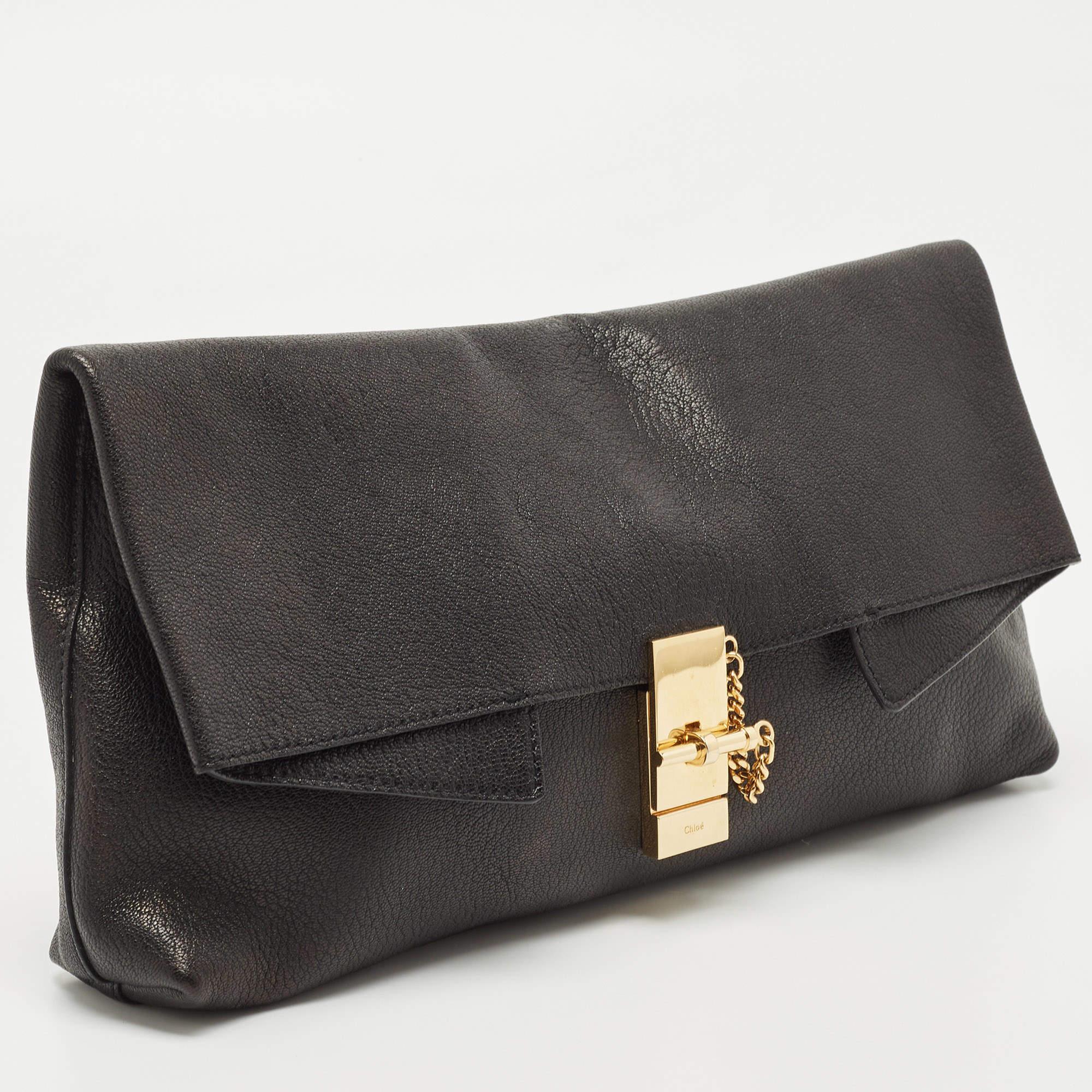 Chloe Black Grained Leather Drew Fold Over Clutch 1