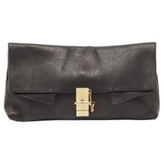 Chloe Black Grained Leather Drew Fold Over Clutch