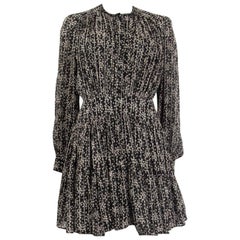 CHLOE Robe GEORGETTE à TIERES FLORALES en soie noire et ivoire 34 XXS