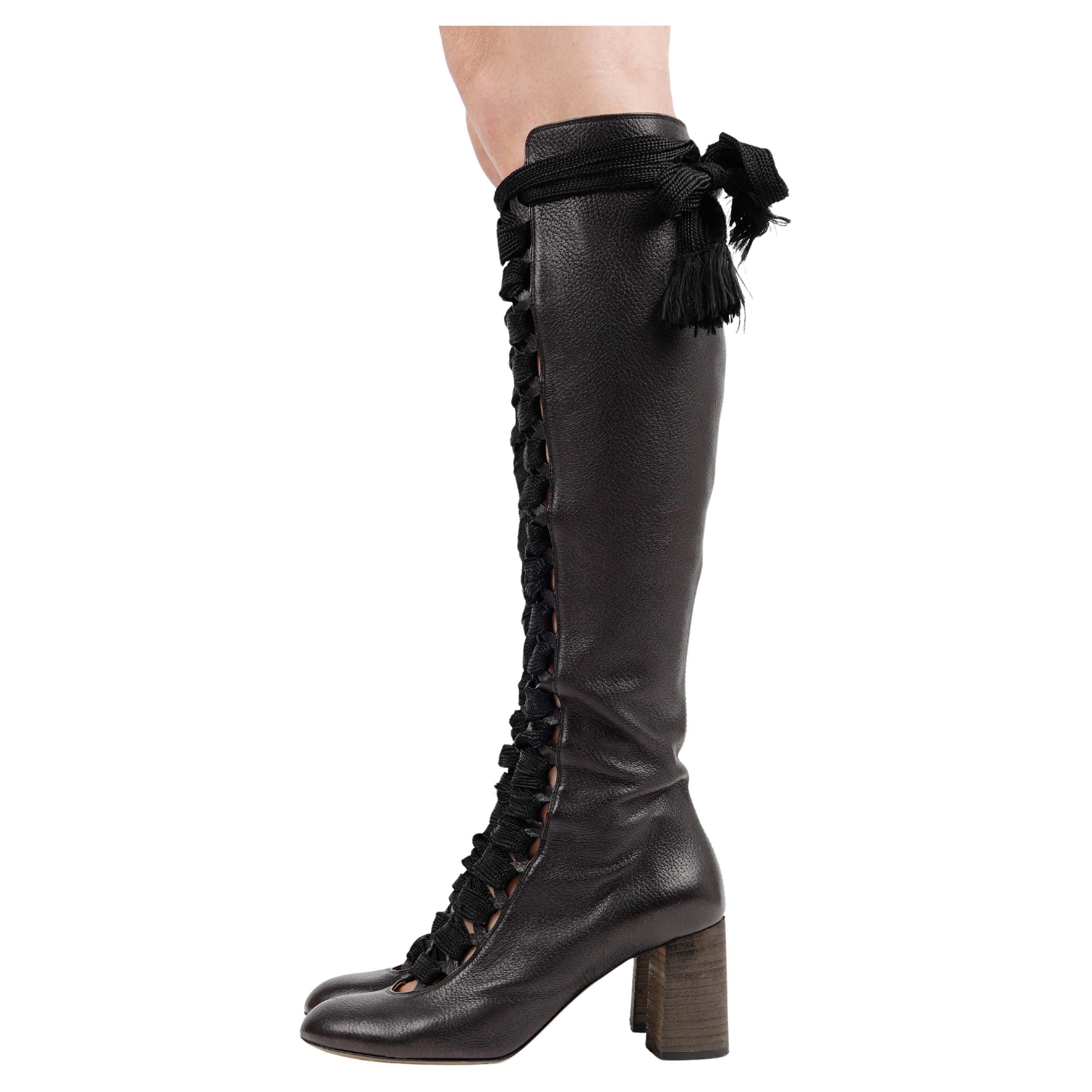De las mujeres Botas de cordones negras Chloé - Otoño/Invierno 2015, Talla 37 en venta