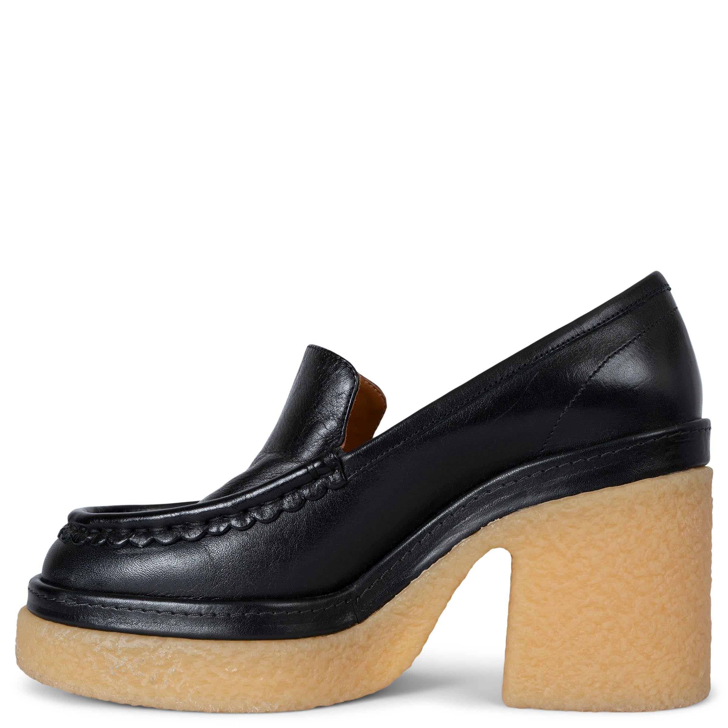Black CHLOE black leather 2021 JAMIE PLATFORM Loafers Pumps Shoes 38 For Sale