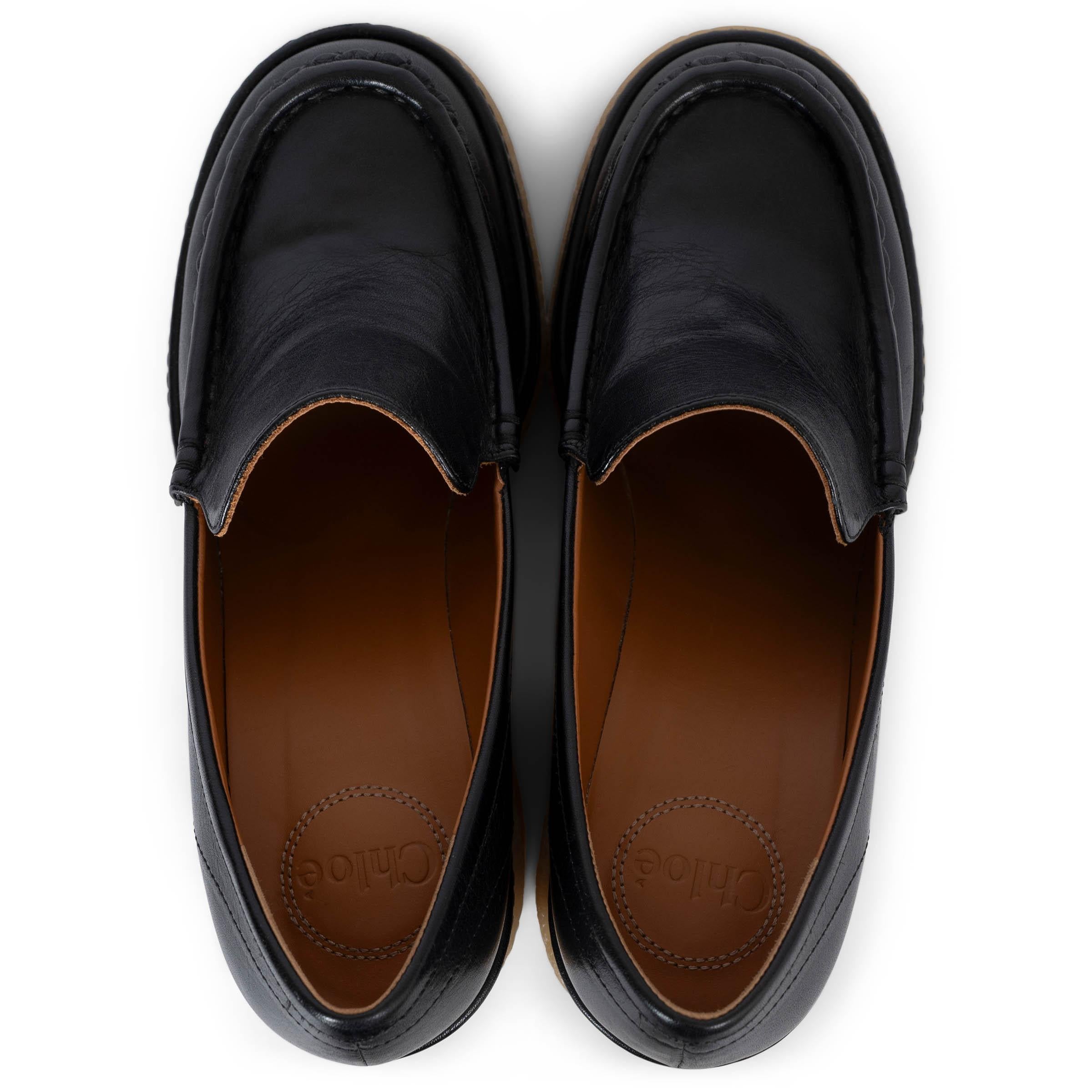CHLOE black leather 2021 JAMIE PLATFORM Loafers Pumps Shoes 38 For Sale 1