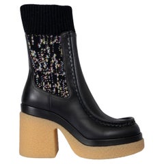 CHLOE black leather 2022 JAMIE PLATFORM SOCK Ankle Boots Shoes 38