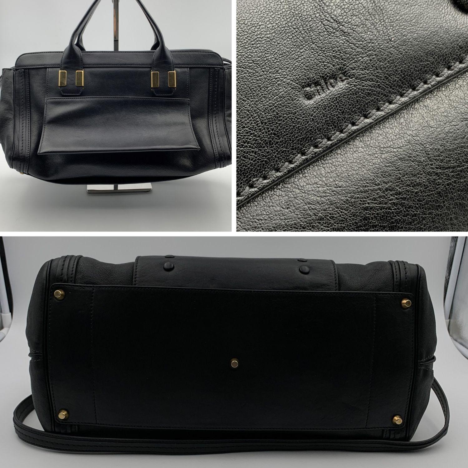 Chloe Black Leather Alice Bag Satchel Handbag with Strap In Excellent Condition In Rome, Rome