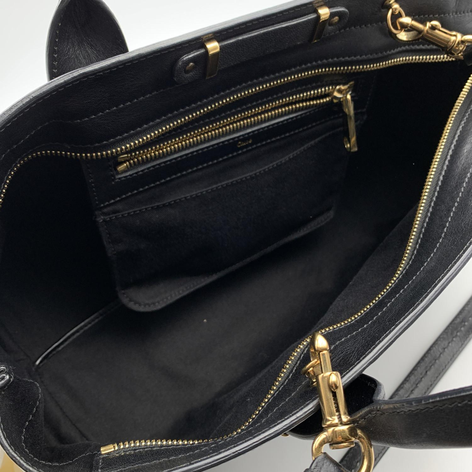 Women's Chloe Black Leather Alice Bag Satchel Handbag with Strap