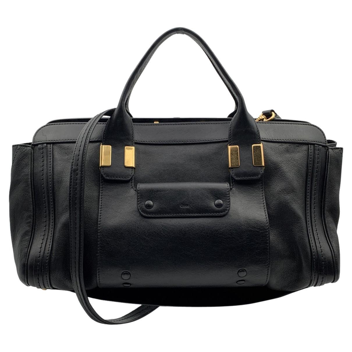 Chloe Black Leather Alice Bag Satchel Handbag with Strap