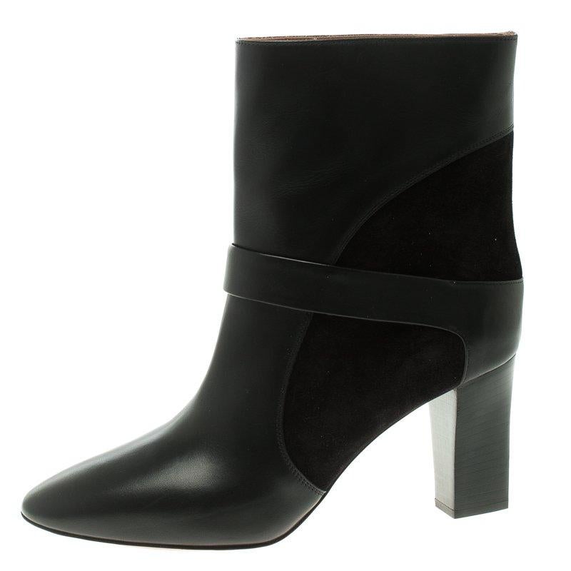 Chloe Black Leather and Suede Ankle Boots Size 39 1