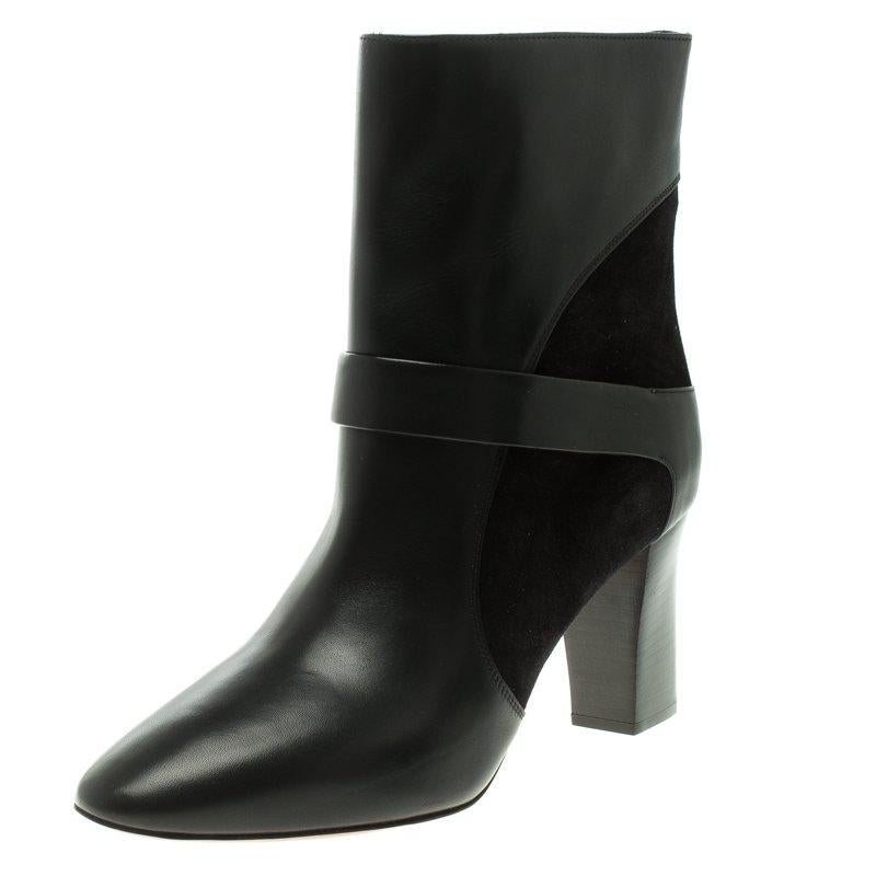 Chloe Black Leather and Suede Ankle Boots Size 39