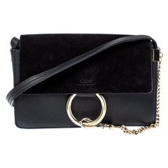 Chloe Black Leather and Suede Faye Shoulder Bag