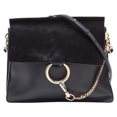 Chloe Medium Faye Umhängetasche aus schwarzem Leder und Wildleder