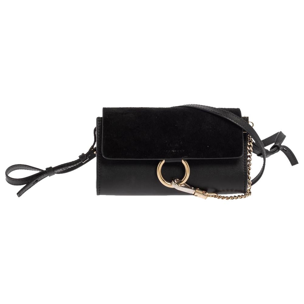 Chloe Black Leather and Suede Mini Faye Crossbody Bag