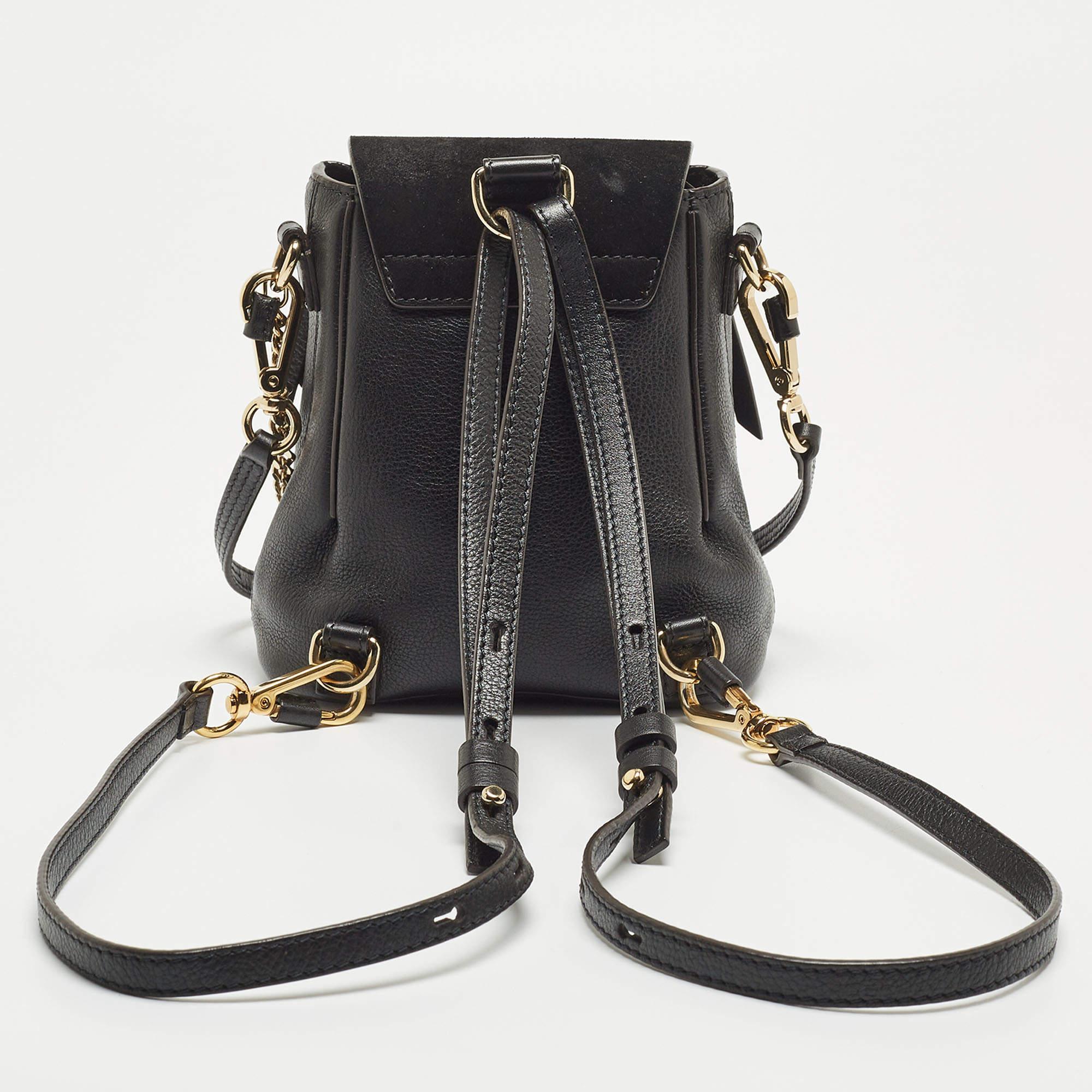 Chloe Black Leather and Suede Mini Faye Day Backpack In Good Condition In Dubai, Al Qouz 2
