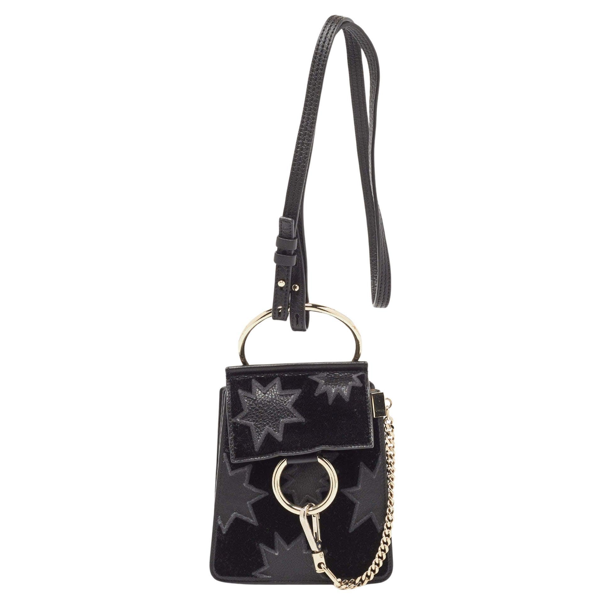 Chloe Black Leather and Suede Mini Star Faye Crossbody Bag For Sale