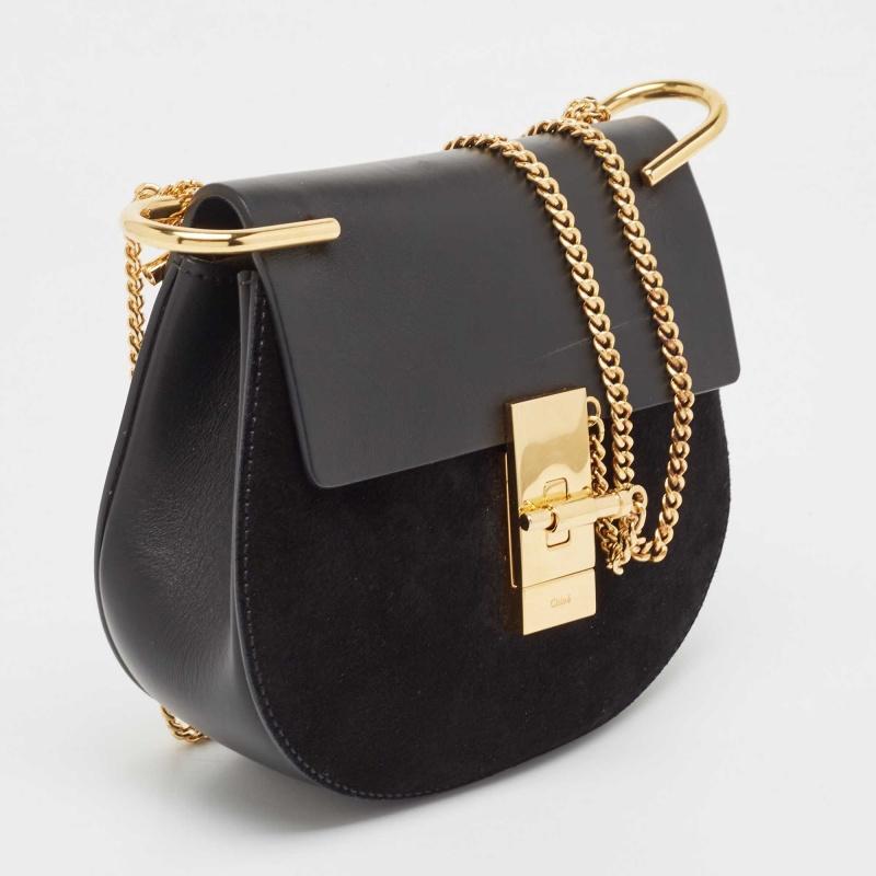 Chloe Black Leather and Suede Small Drew Chain Crossbody Bag For Sale 3