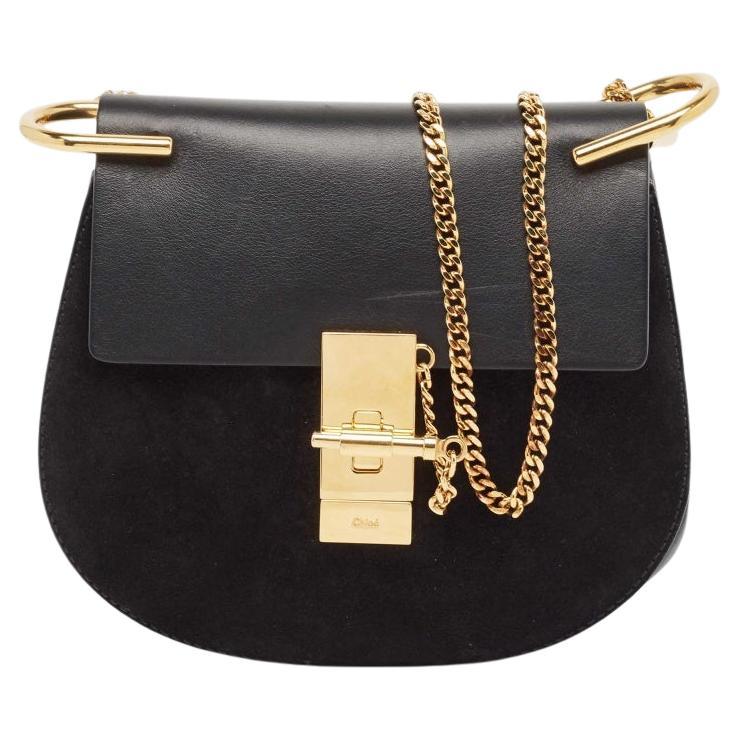 Chloe Black Leather and Suede Small Drew Chain Crossbody Bag For Sale