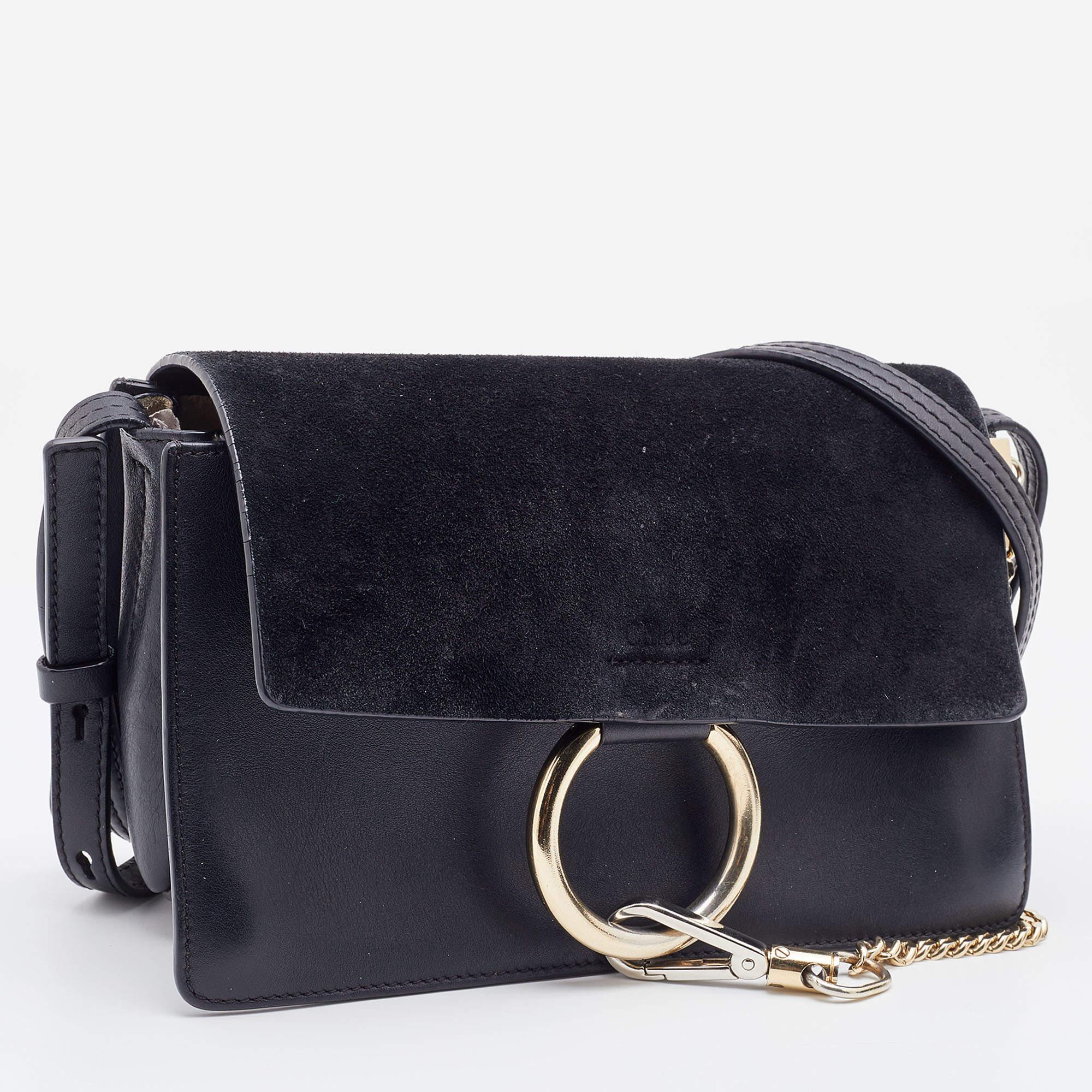 Women's Chloe Black Leather and Suede Small Faye Shoulder Bag