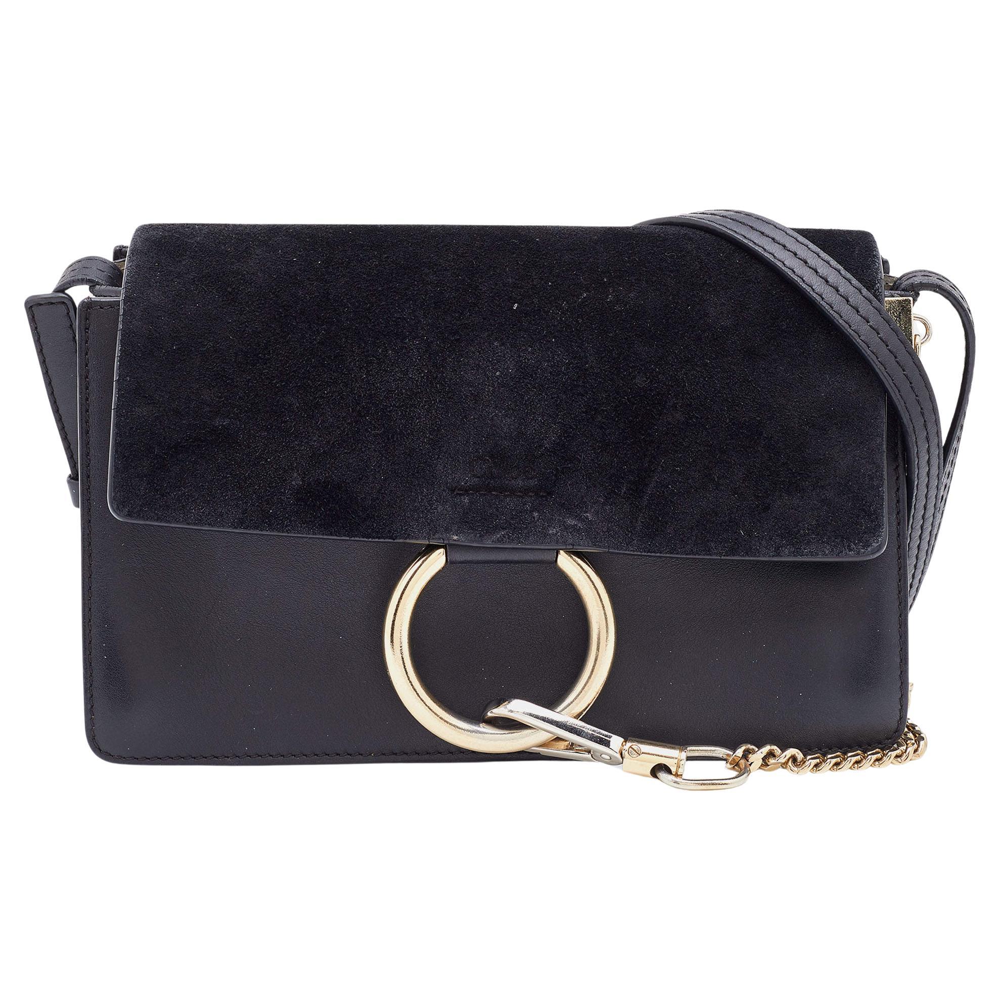 Chloe Black Leather and Suede Small Faye Shoulder Bag