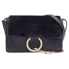 Chloe Black Leather and Suede Small Faye Shoulder Bag
