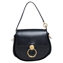 Chloe Black Leather and Suede Tess Flap Top Handle Bag