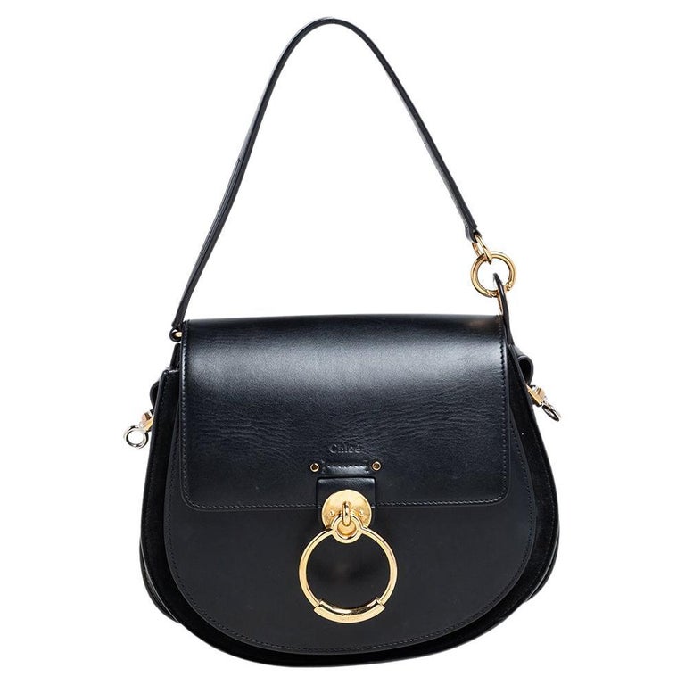 Chloe Black Leather and Suede Tess Flap Top Handle Bag at 1stDibs