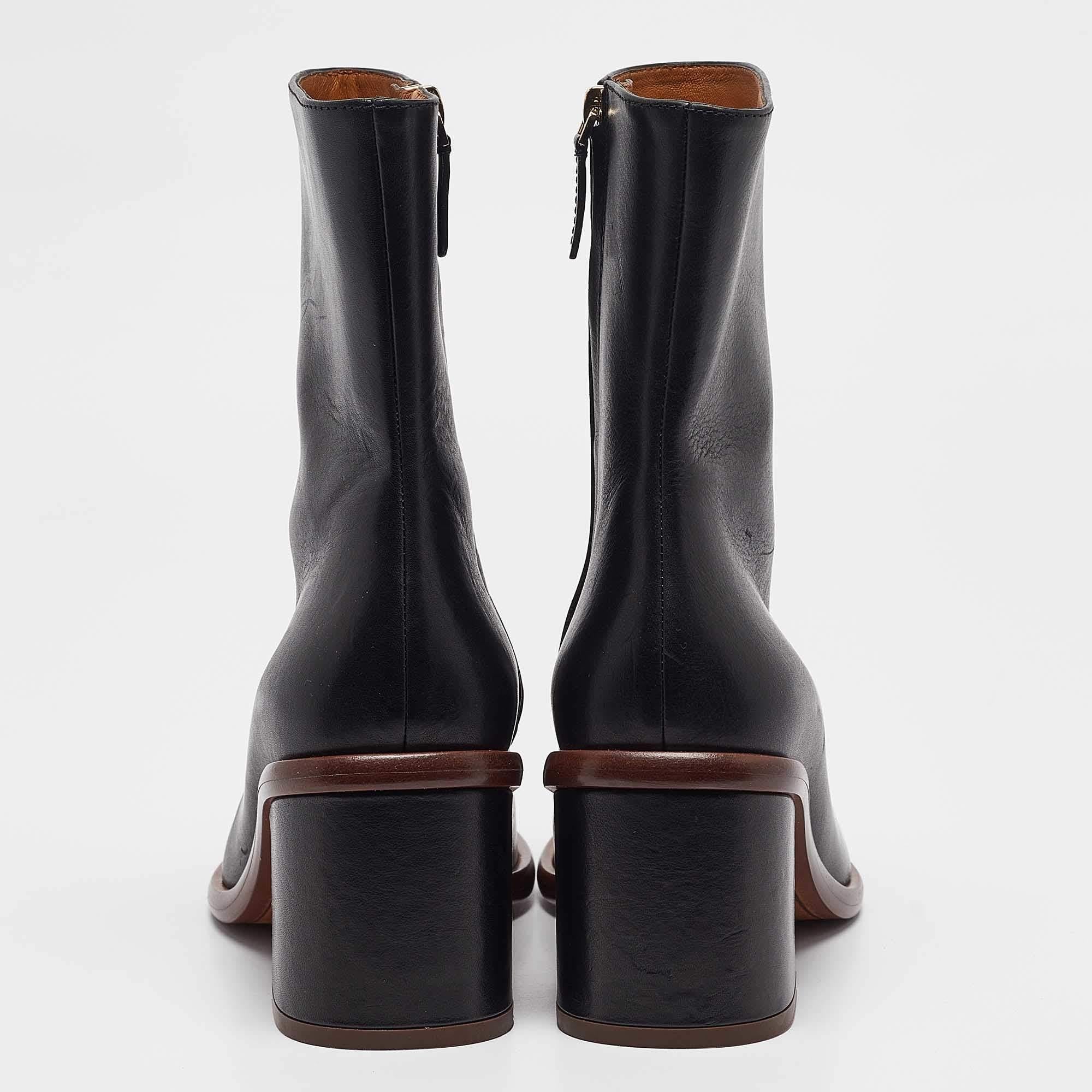 Chloe Black Leather Ankle Length Boots Size 37 For Sale 1