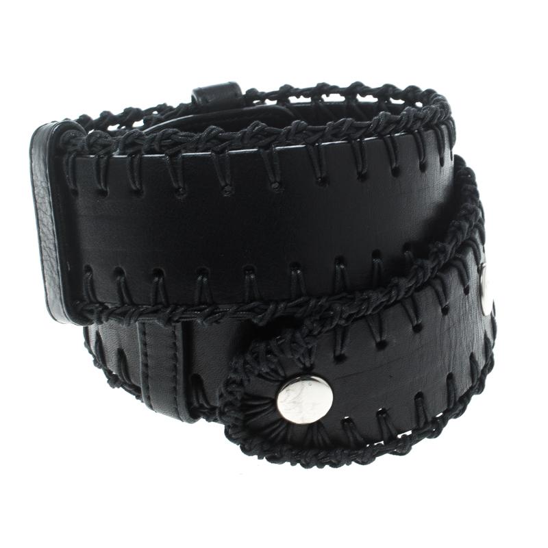 Chloe Black Leather Braided Details Snap Button Belt 85cm In Good Condition In Dubai, Al Qouz 2