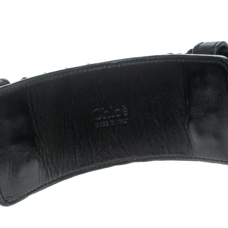 Chloe Black Leather Braided Details Snap Button Belt 85cm 1