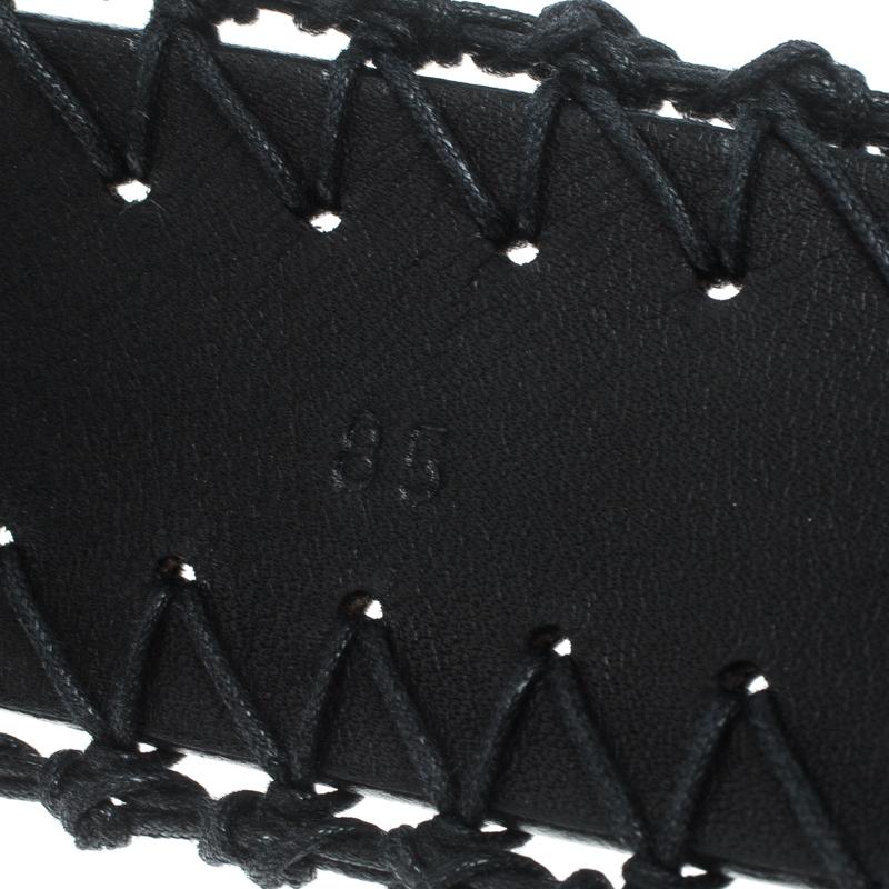 Chloe Black Leather Braided Details Snap Button Belt 85cm 2
