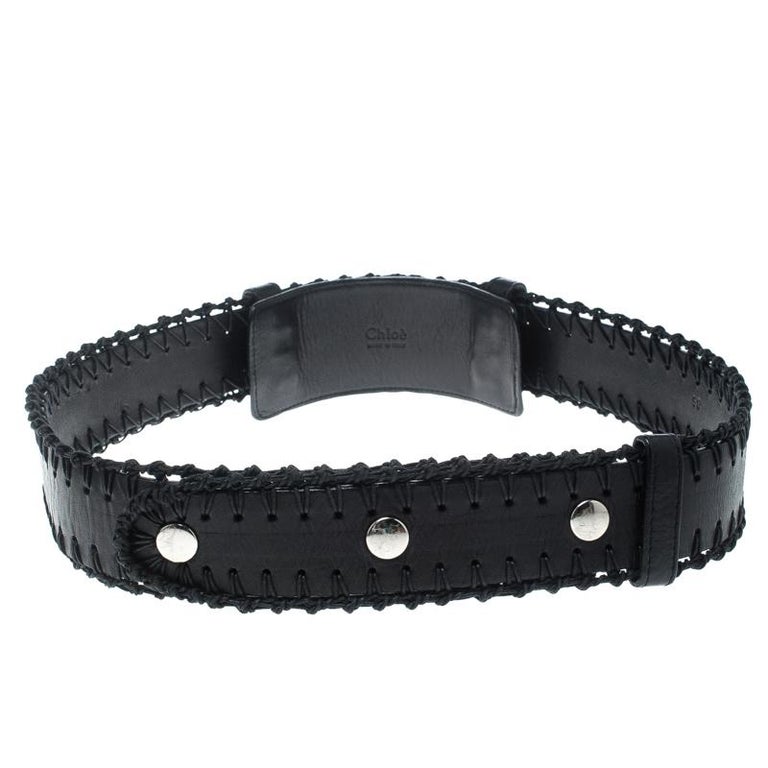 Chloe Black Leather Braided Details Snap Button Belt 85cm For Sale at ...