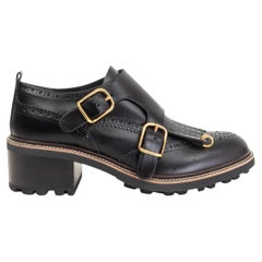 CHLOE black leather BROGUE FRANNE MONK STRAP Loafers Flats Shoes 39.5