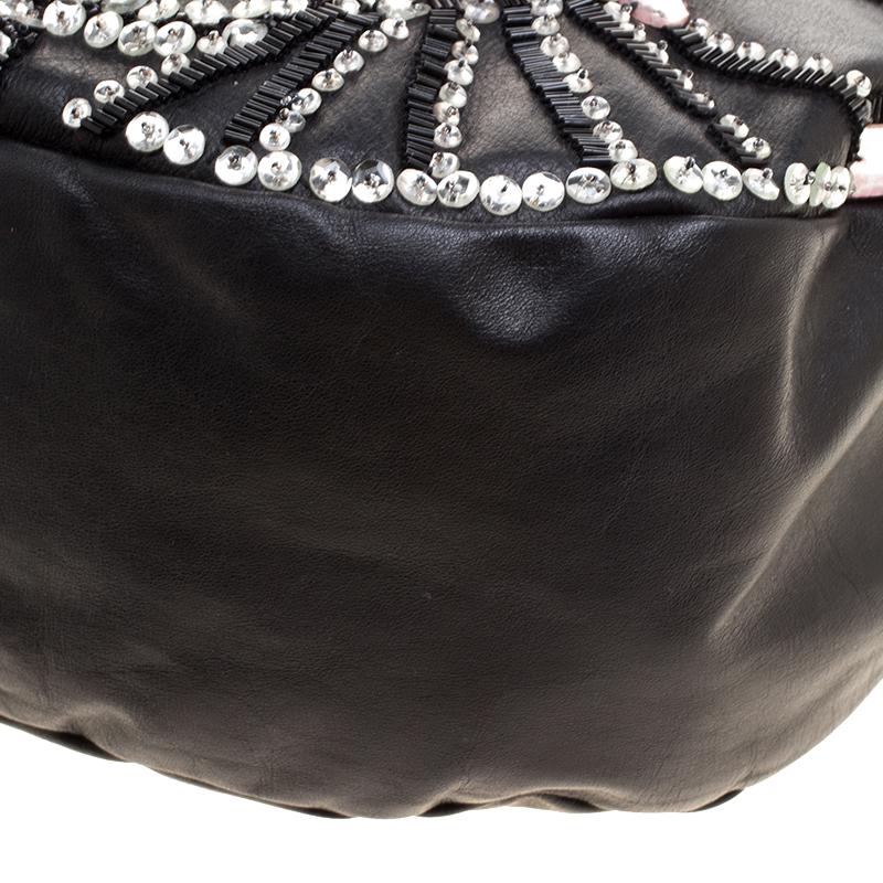 Chloe Black Leather Crystal Embellished Crescent Hobo 7