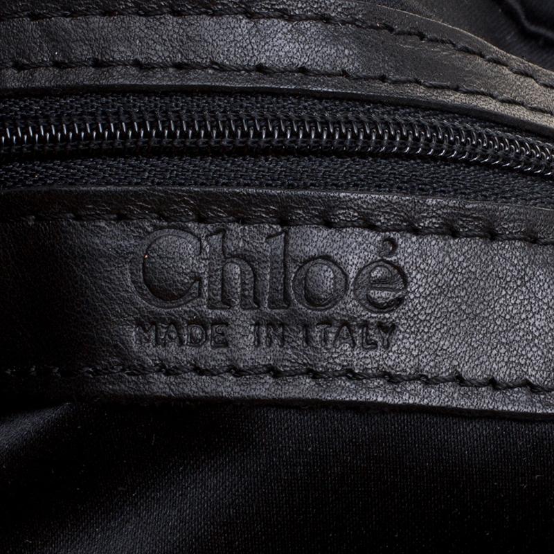 Chloe Black Leather Crystal Embellished Crescent Hobo 5