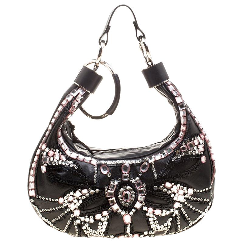 Chloé - Sac hobo Crescent en cuir noir orné de cristaux