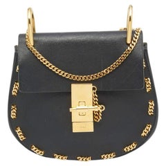 Chloe Black Leather Drew Chain Link Flap Shoulder Bag