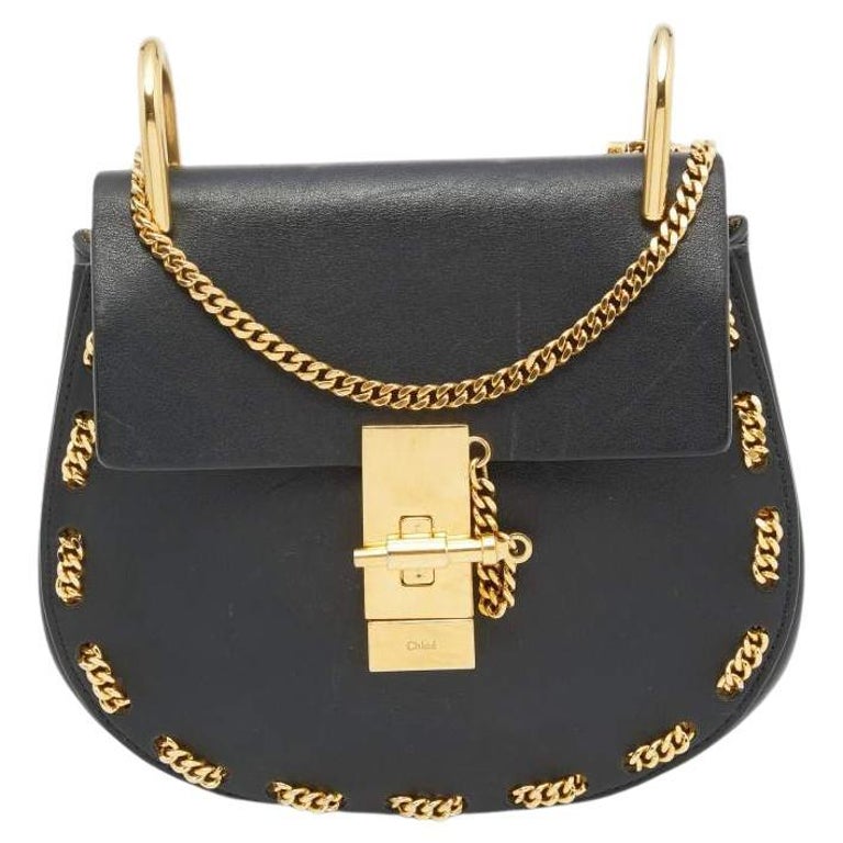 Chloe Black Leather Drew Chain Link Flap Shoulder Bag For Sale at 1stDibs