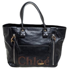 Chloe Schwarzes Leder Eclipse Logo verschönert Tote