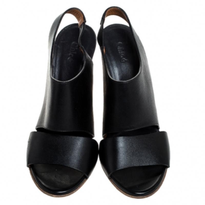 Nero Chloe Sandali con zeppa Eliza in pelle nera misura 39,5 in vendita