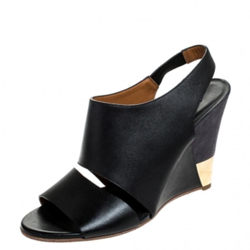 Chloe Sandali con zeppa Eliza in pelle nera misura 39,5 In condizioni buone in vendita a Dubai, Al Qouz 2