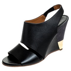 Sandales compensées Eliza Wedge en cuir noir Chloe, Taille 39,5