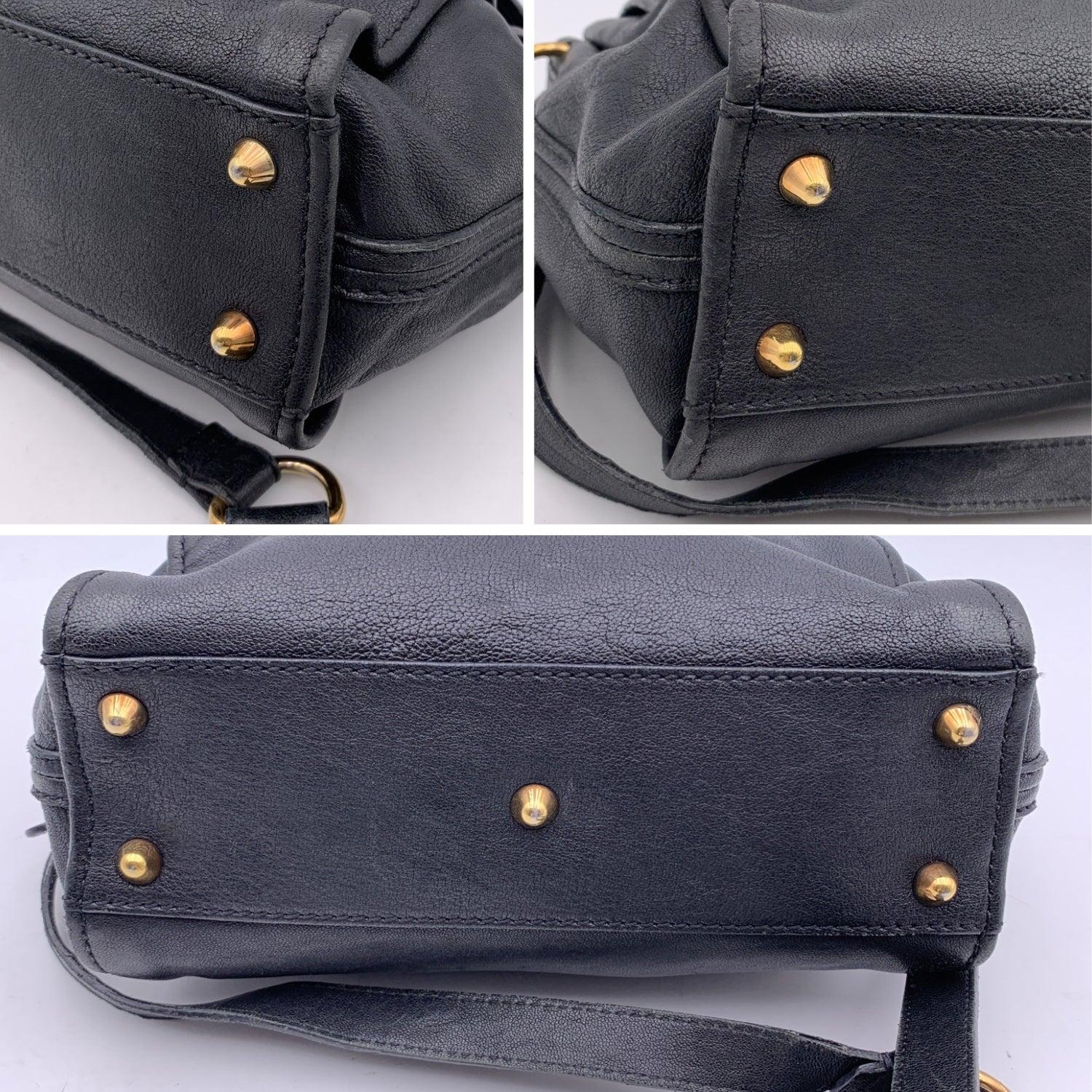 Women's Chloe Black Leather Elsie Bag Tote Satchel Handbag with Strap