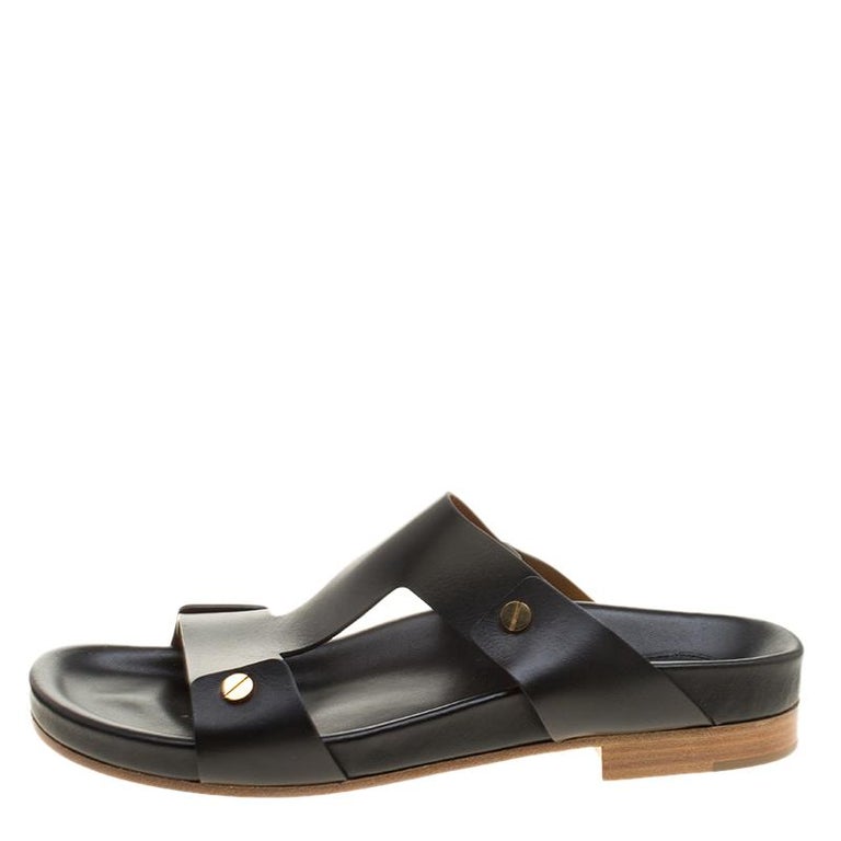 Chloe Black Leather Erika Slip On Flat Sandals Size 41 For Sale at ...