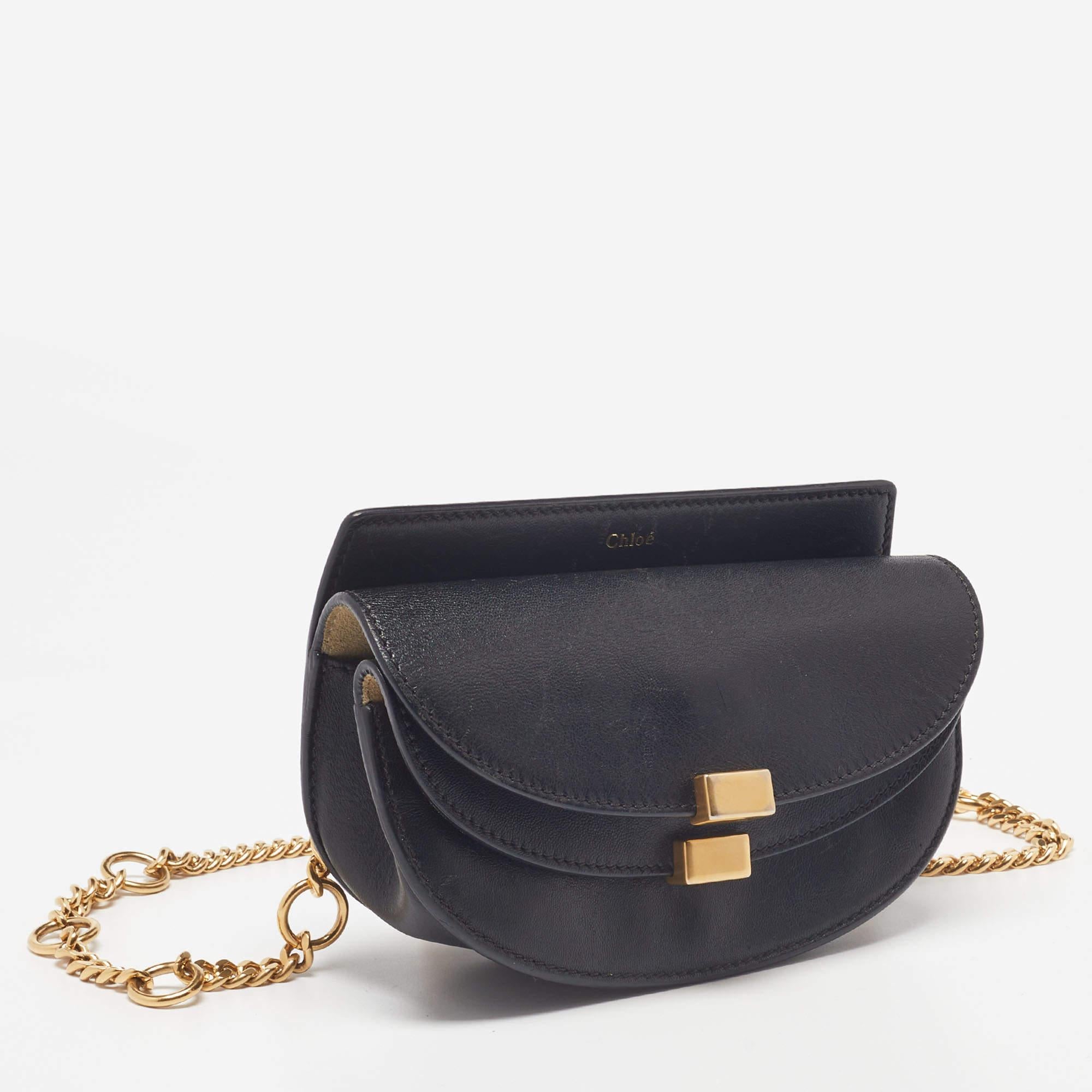 Women's Chloe Black Leather Georgia Convertible Belt Bag